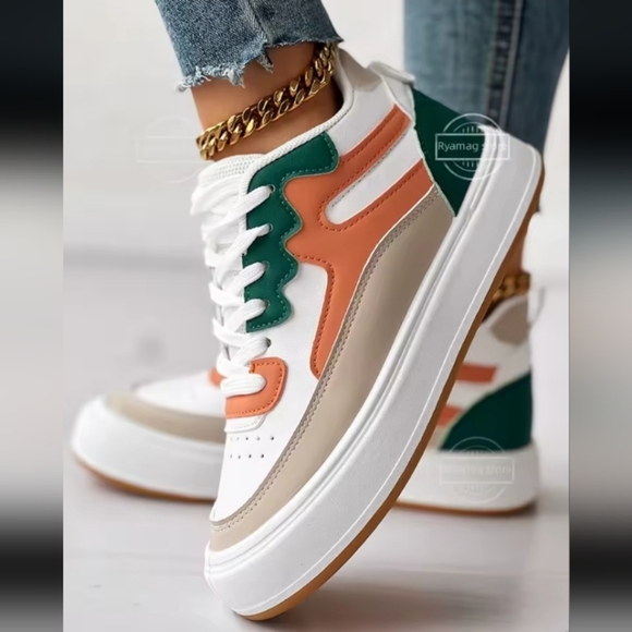 Vibrant High Top Sneakers in Orange and Green - Picture 3 of 8